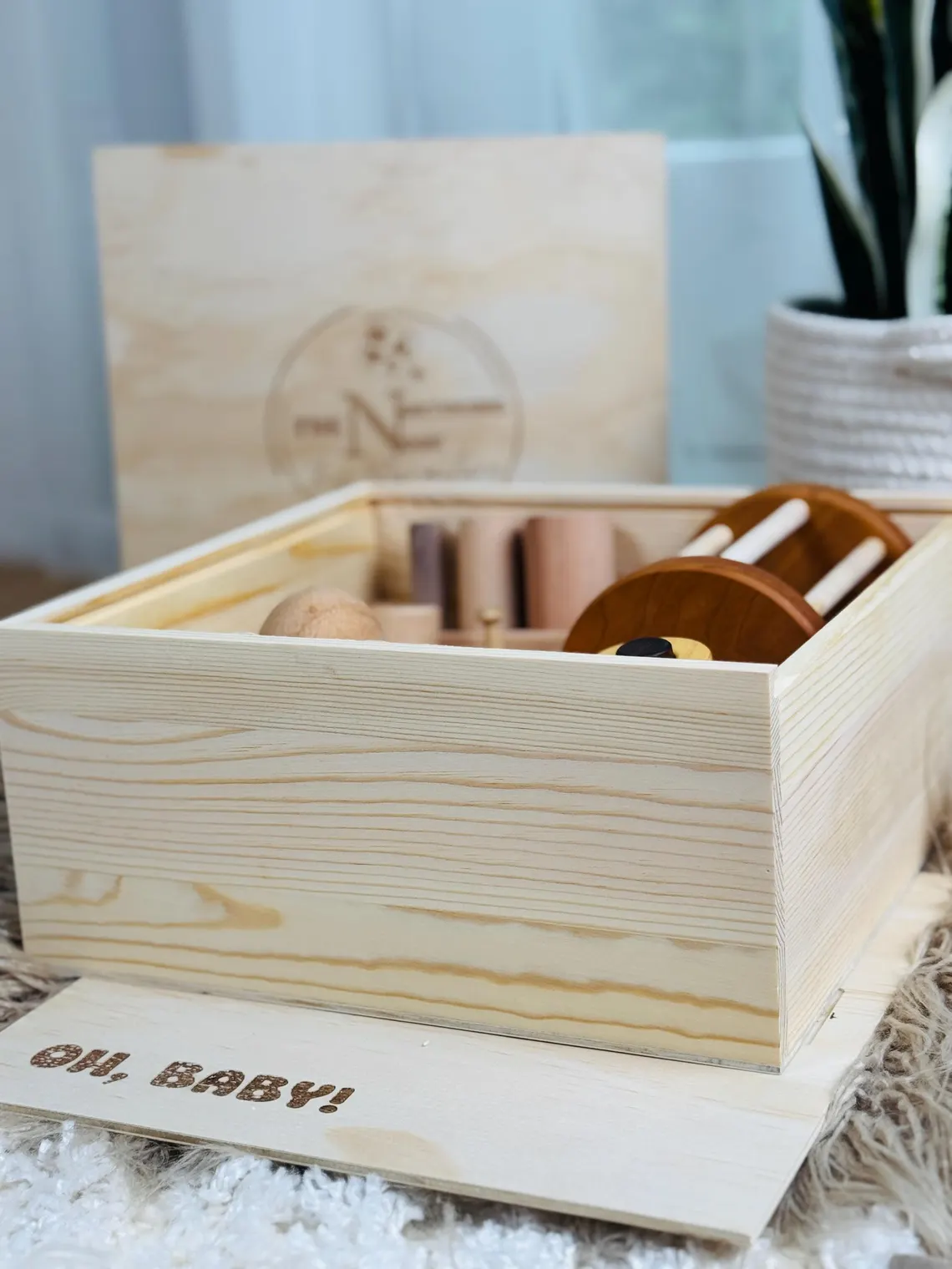 Montessori Neutral Wood Development Toy Gift Box Milestone Wood Present Box Wooden Toys For Toddlers Baby Sorting &amp; Matching Box