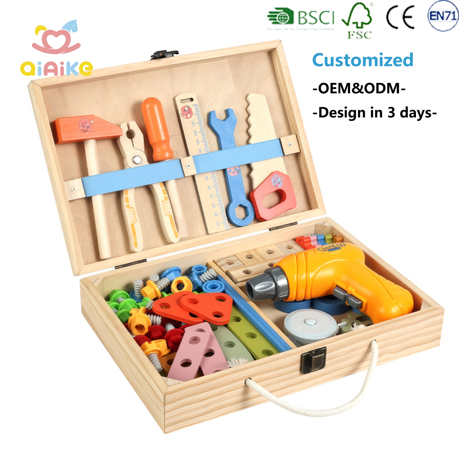 Montessori Wooden Repair Toolbox STEM Kids Toys With Pretend Assembly Screws Nuts Role Play Construction Set With Electric Drill