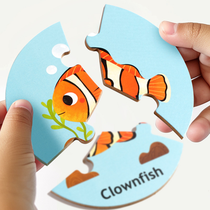 Children Educational Wooden Puzzle Toy 36pcs Forest Marine Animal Cognitive Wooden Circular Puzzle Game Kids Wooden Toys