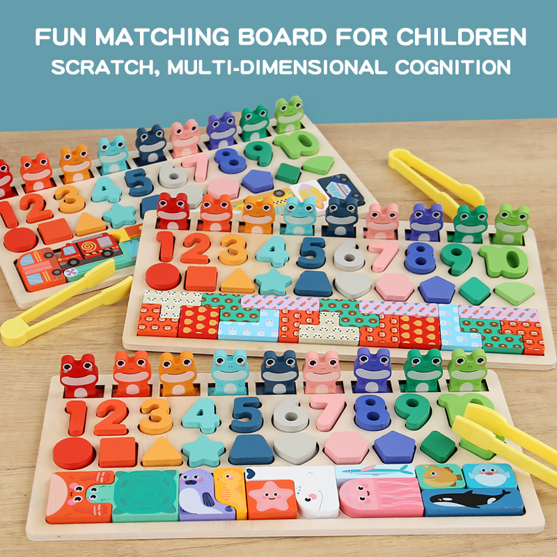 Multi-functional Children's Digital Shape Matching Wooden Puzzle Board Early Education Toys For Kids