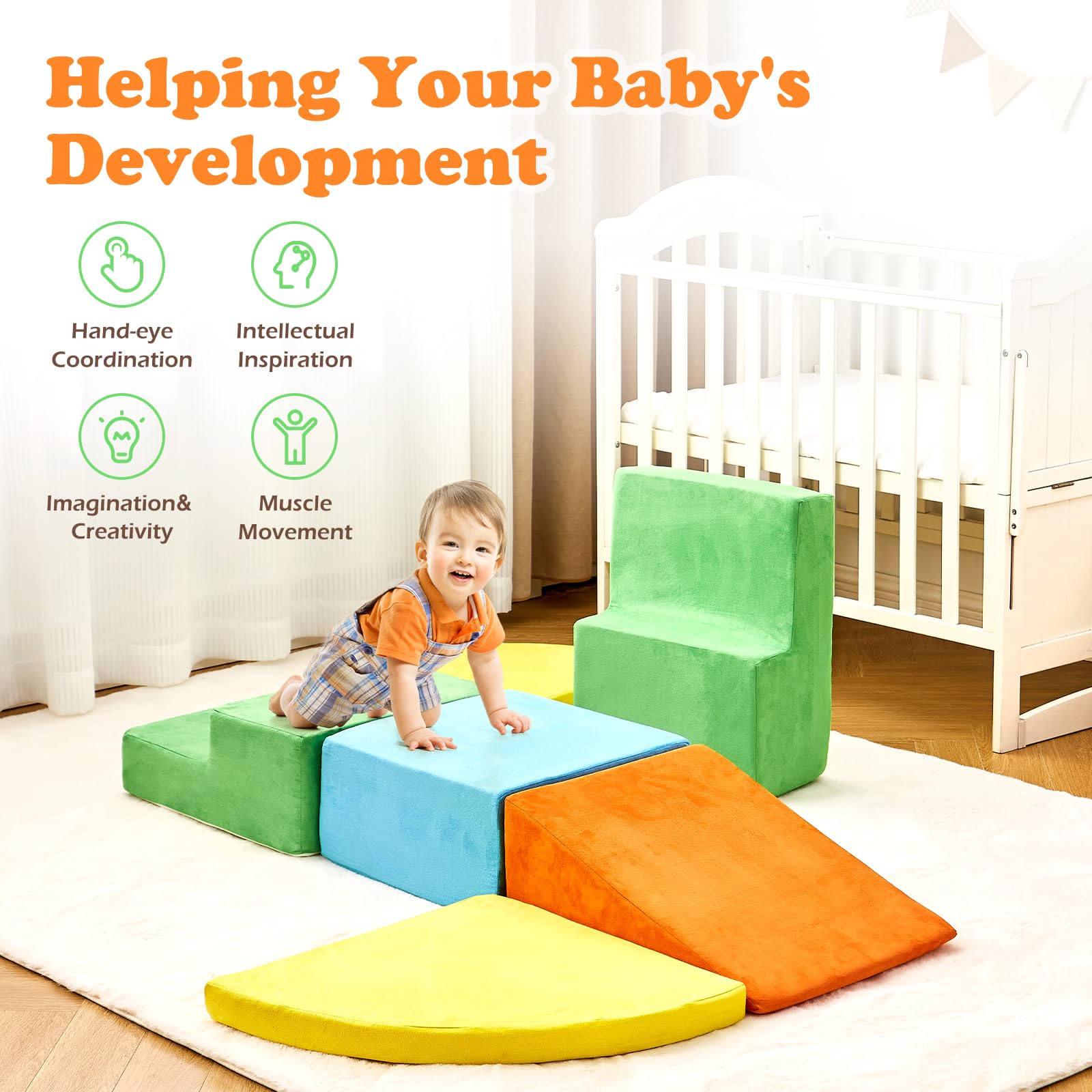 6PCS Toddler Climbing Toys Soft Foam Blocks Indoor Play Gym Set For Kids Crawling Sliding Climb Sofa For Bedroom