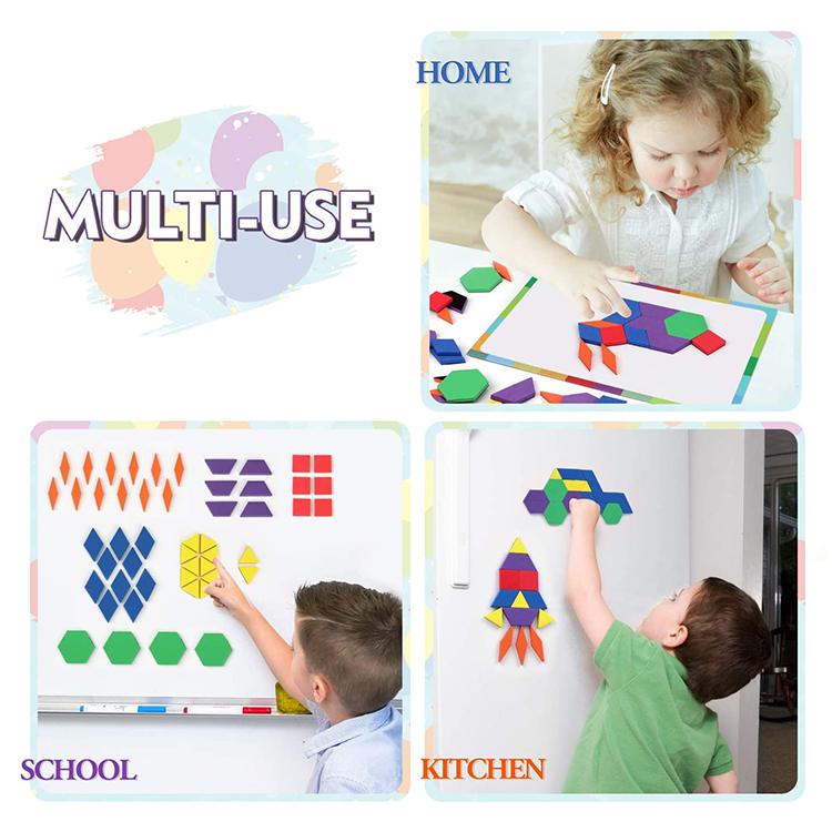 Magnetic EVA Pattern Blocks Set Geometric Montessori Tangram Learning Puzzle Toys For Toddlers And Kids