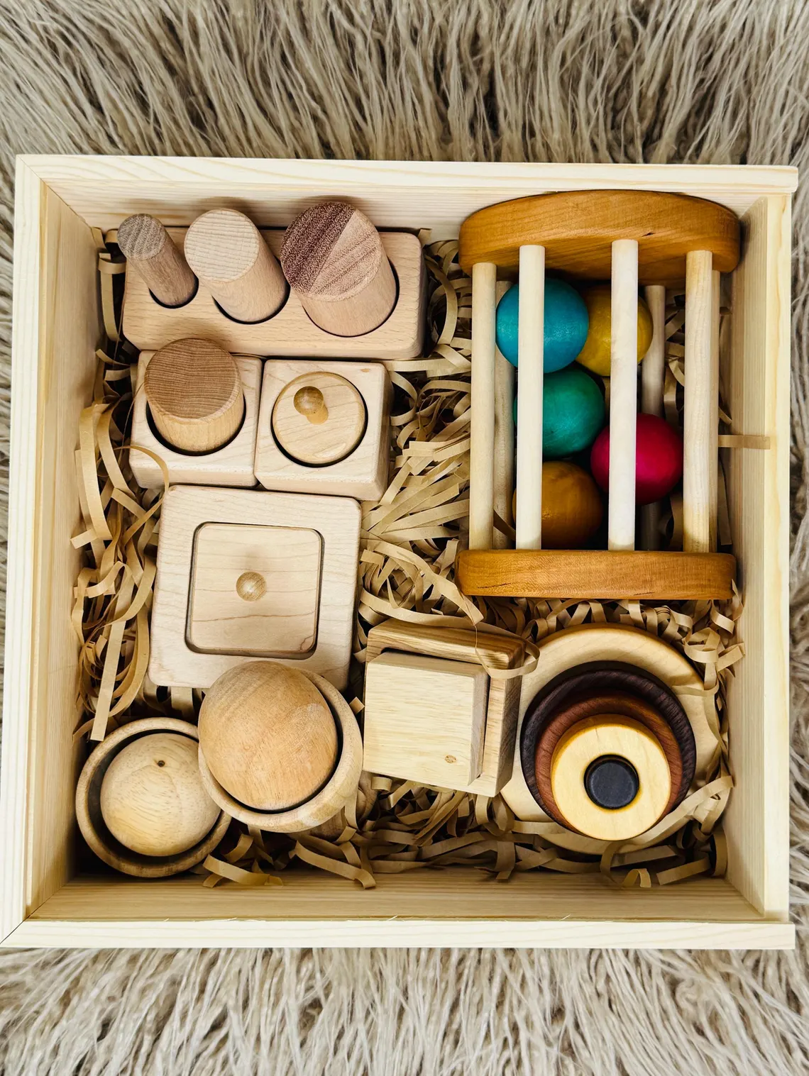 Montessori Neutral Wood Development Toy Gift Box Milestone Wood Present Box Wooden Toys For Toddlers Baby Sorting &amp; Matching Box