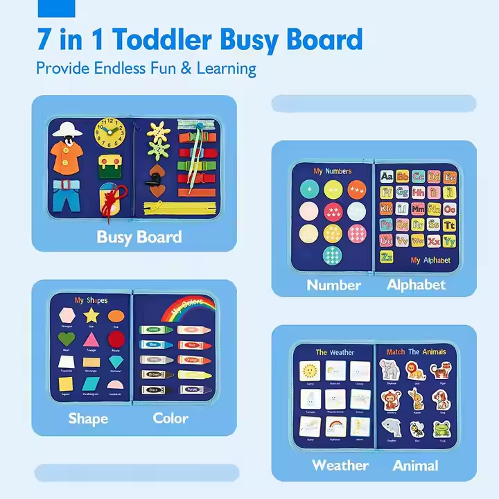 7 Pages Busy Book Sensory Toy Help with Early Education Learning and Developing Motor Skills Perfect Felt Busy Board