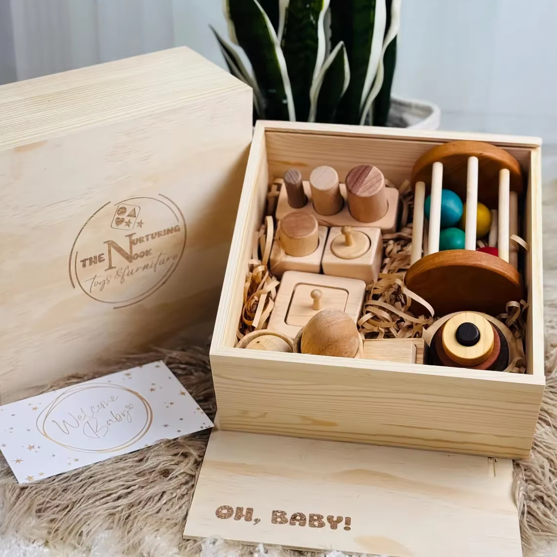 Montessori Neutral Wood Development Toy Gift Box Milestone Wood Present Box Wooden Toys For Toddlers Baby Sorting &amp; Matching Box