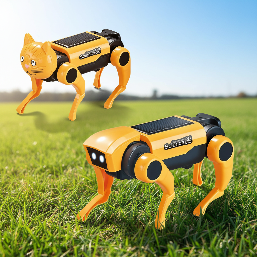Electric Walking Robot Cats DIY Assembly Solar Energy Power Robot Toy Educational Science Experiment Robot Dog for Kids