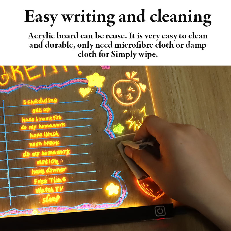 Factory Wholesale 3D Custom Night Light Light Acrylic Message Board Lighted Note Board Erasable DIY Paint Rewritable LED Board