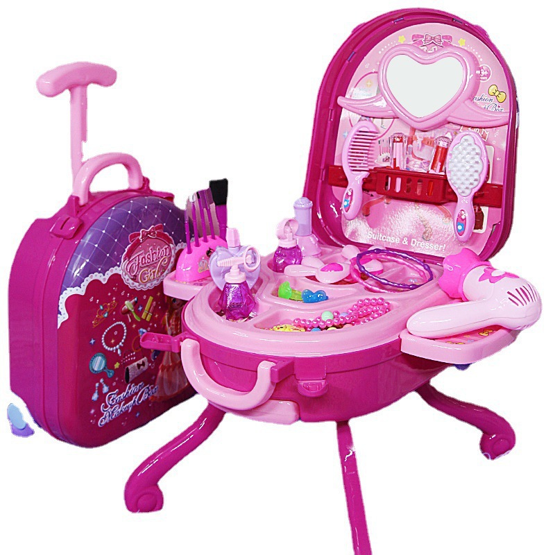 Children Dresser Toy Girl Kindergarten Suitcase Cosmetic Box Preschool Pretend Play Beauty Kids Make up Toy Set