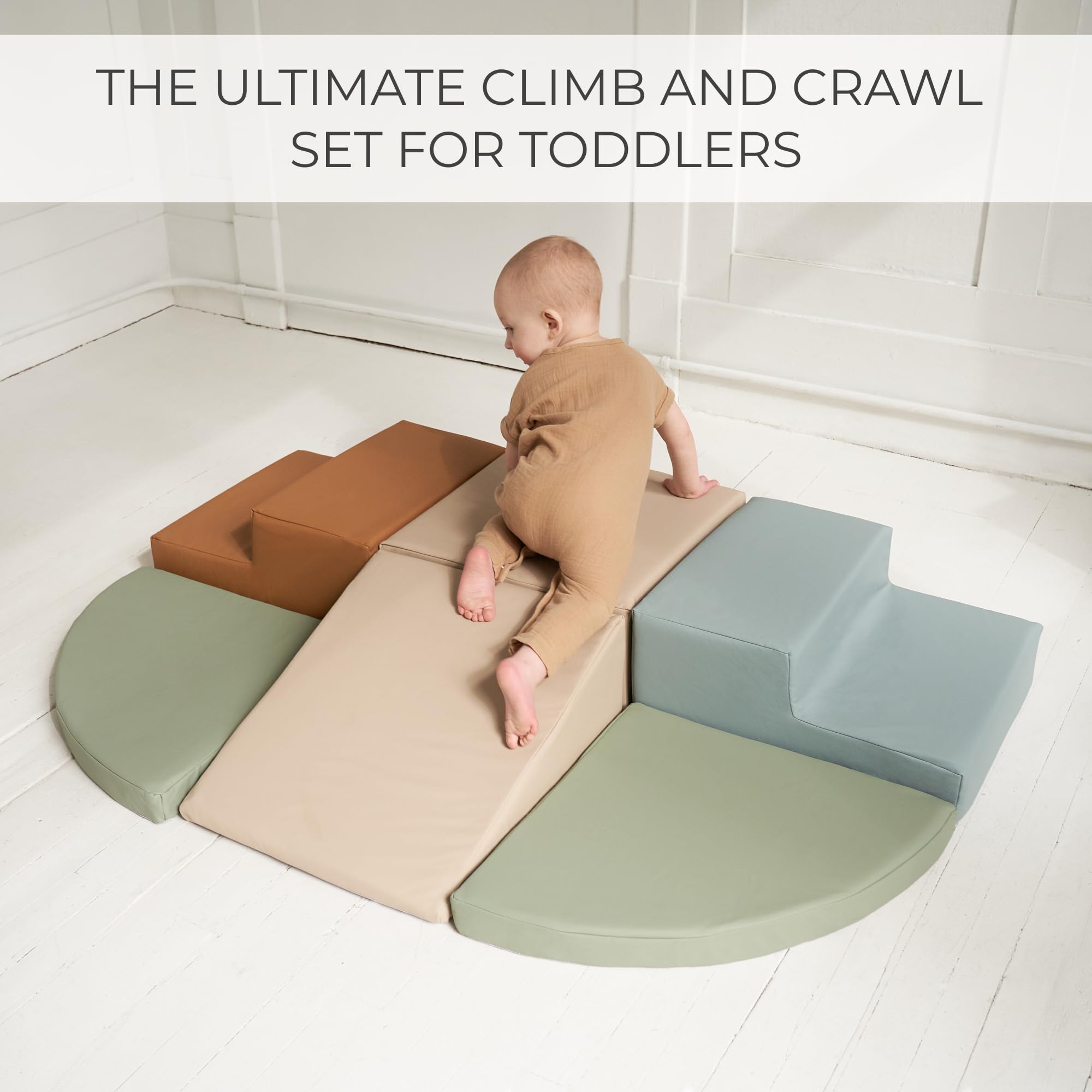 Fun Climbing Toy Set For Toddlers Aged 1-3 Incl Crawl Through Tunnel &amp; PU Leather Climbing Blocks For Unlimited Indoor Fun