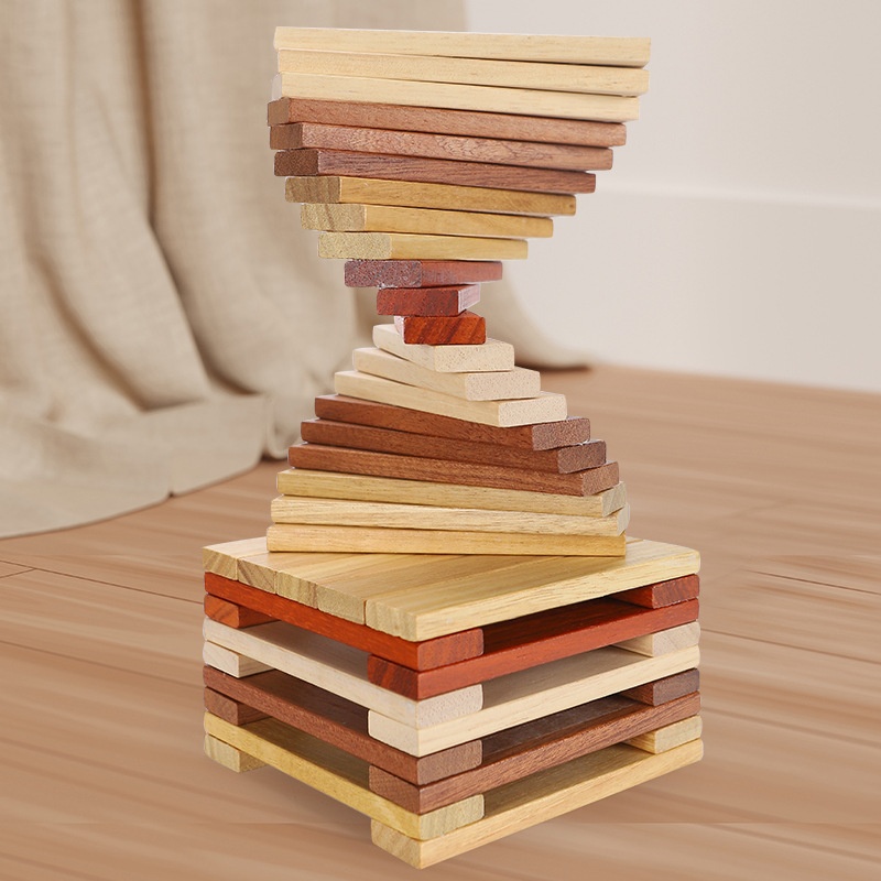 Children's Wooden 100 Blocks Educational Toy Set for 5-7 Years Old-Eco-friendly Material Animals Nature Theme Stack High Play