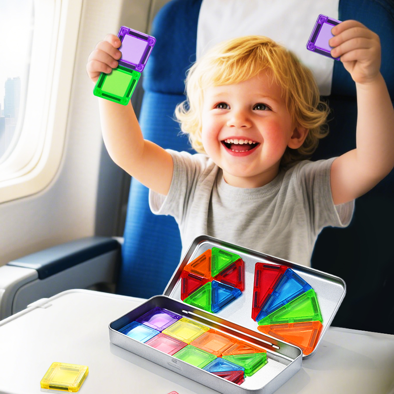 MAGPLAYER 26 PCS Magnetic Tiles Travel Set Portable Educational Building Blocks Magnetic Tiles for Kids Gifts