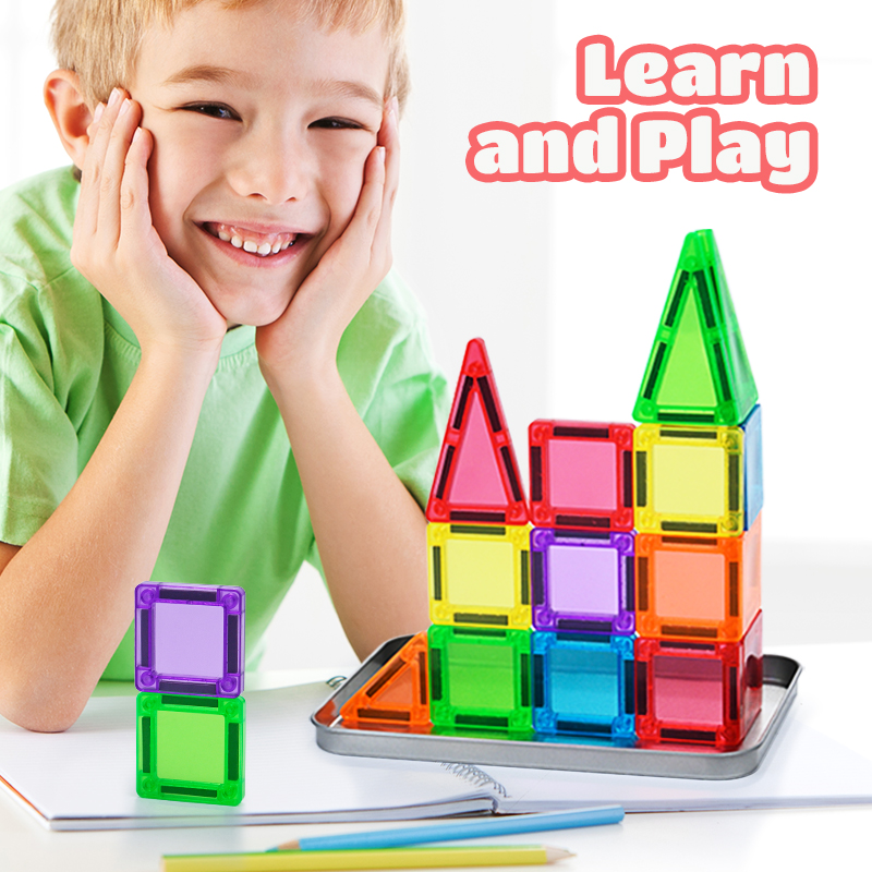 MAGPLAYER 26 PCS Magnetic Tiles Travel Set Portable Educational Building Blocks Magnetic Tiles for Kids Gifts