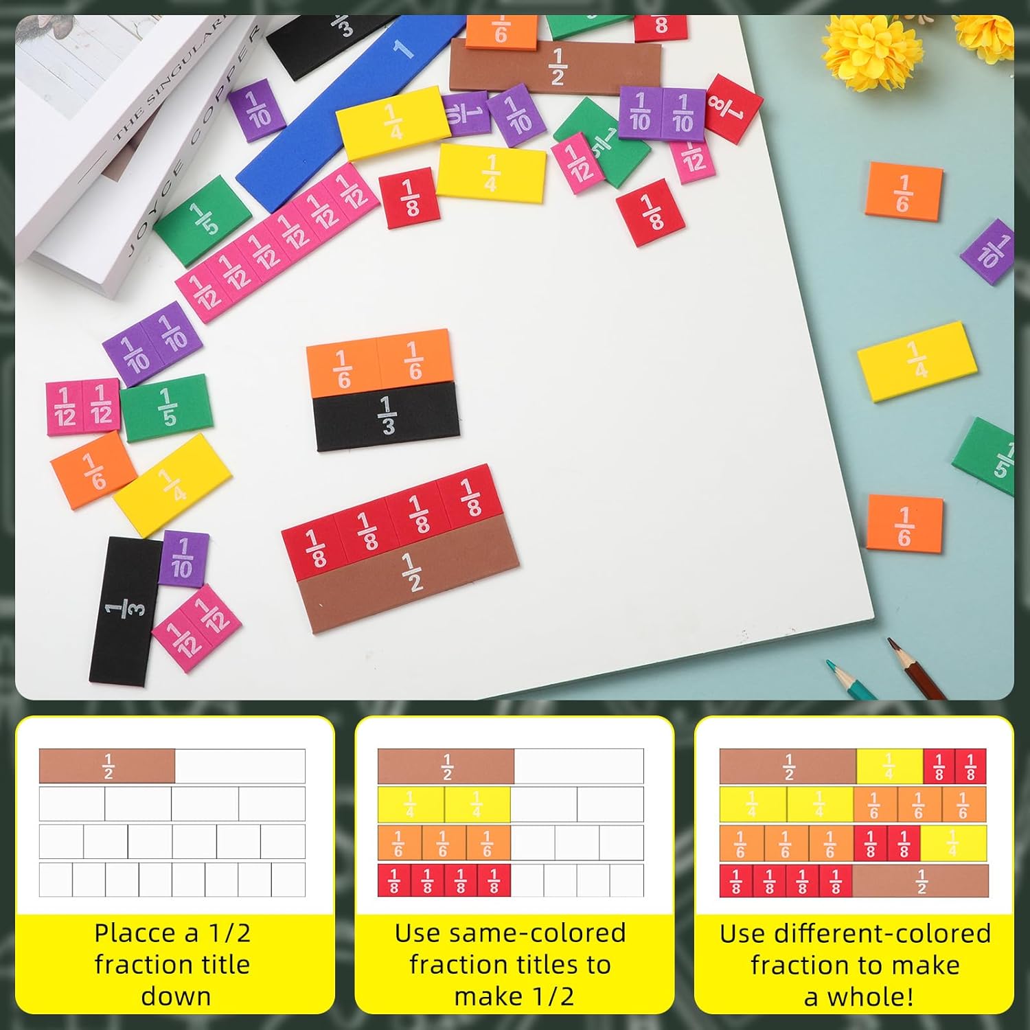 Wholesales Rainbow Tiles &amp; Circles Fraction Set Counting Montessori Math Toys mathematics teaching aids