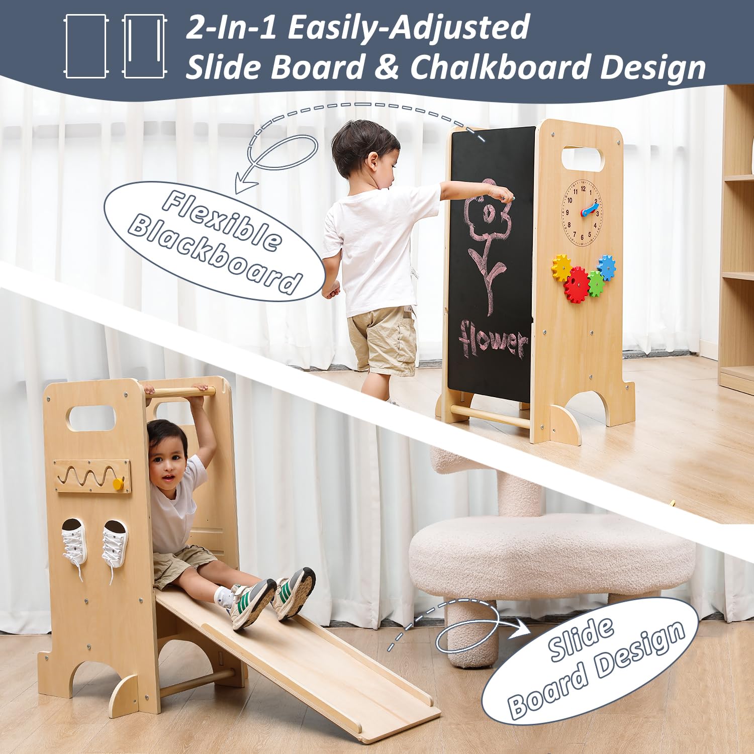 Children's Observation Tower Double Toddler Wooden Kitchen Learning Tower Stand Wooden Learning Tower For Kitchen