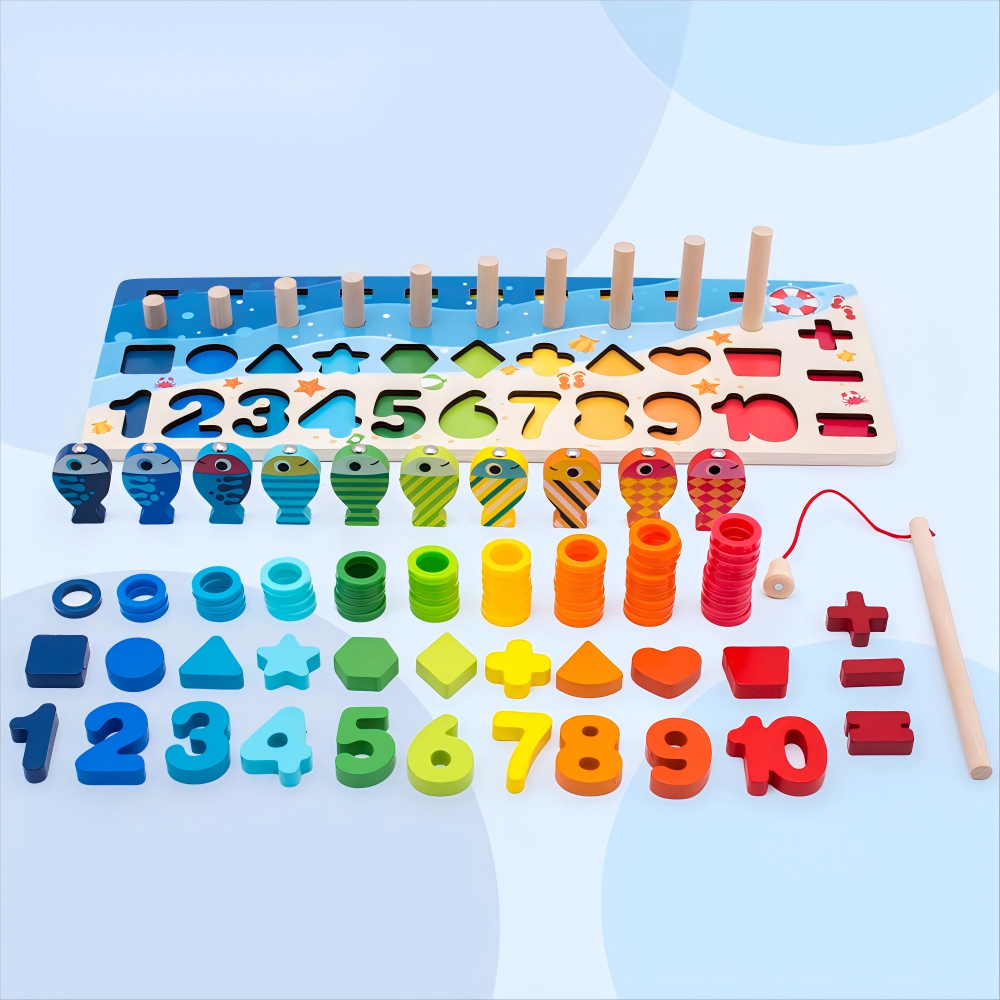 Hot Wooden Multifunctional Fishing Log Board 4 Styles Wooden Shapes Matching Montessori Educational Toys for Kids Boys Girls