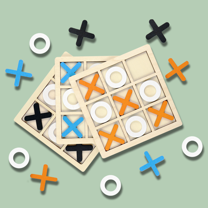 Jet Wooden XO Tic-Tac-Toe Puzzle Toy Educational Learning Board Game with 100pcs for 5-7 Years Kids Unisex