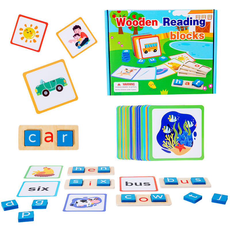 Cross-Border Qiaike Children's Wooden Alphabet Blocks Early Education Cognitive Word Puzzle Board Matched Educational Toys 3-7
