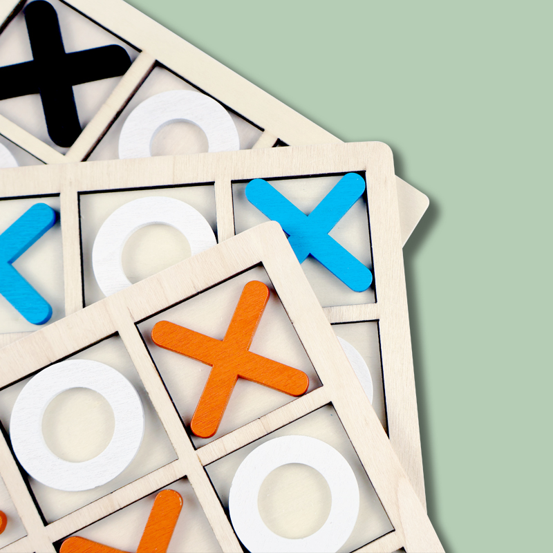 Jet Wooden XO Tic-Tac-Toe Puzzle Toy Educational Learning Board Game with 100pcs for 5-7 Years Kids Unisex