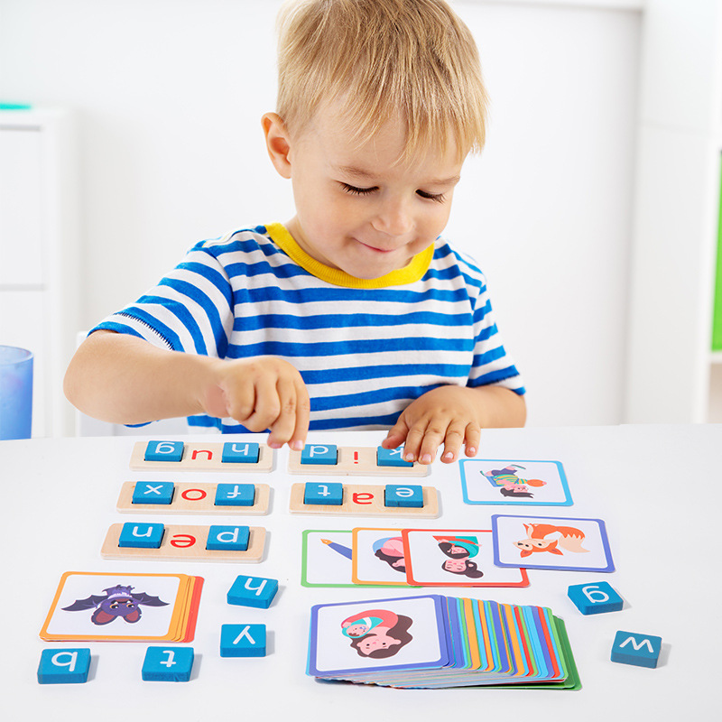 Cross-Border Qiaike Children's Wooden Alphabet Blocks Early Education Cognitive Word Puzzle Board Matched Educational Toys 3-7