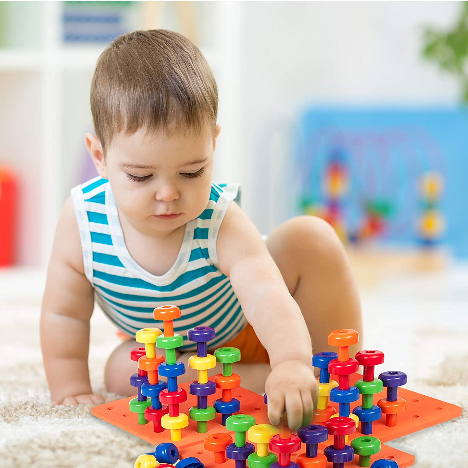 Toddler Peg Board Sensory Toys Montessori Toys for Toddlers Fine Motor Skills Educational Toys 30 Pieces Stackable Peg
