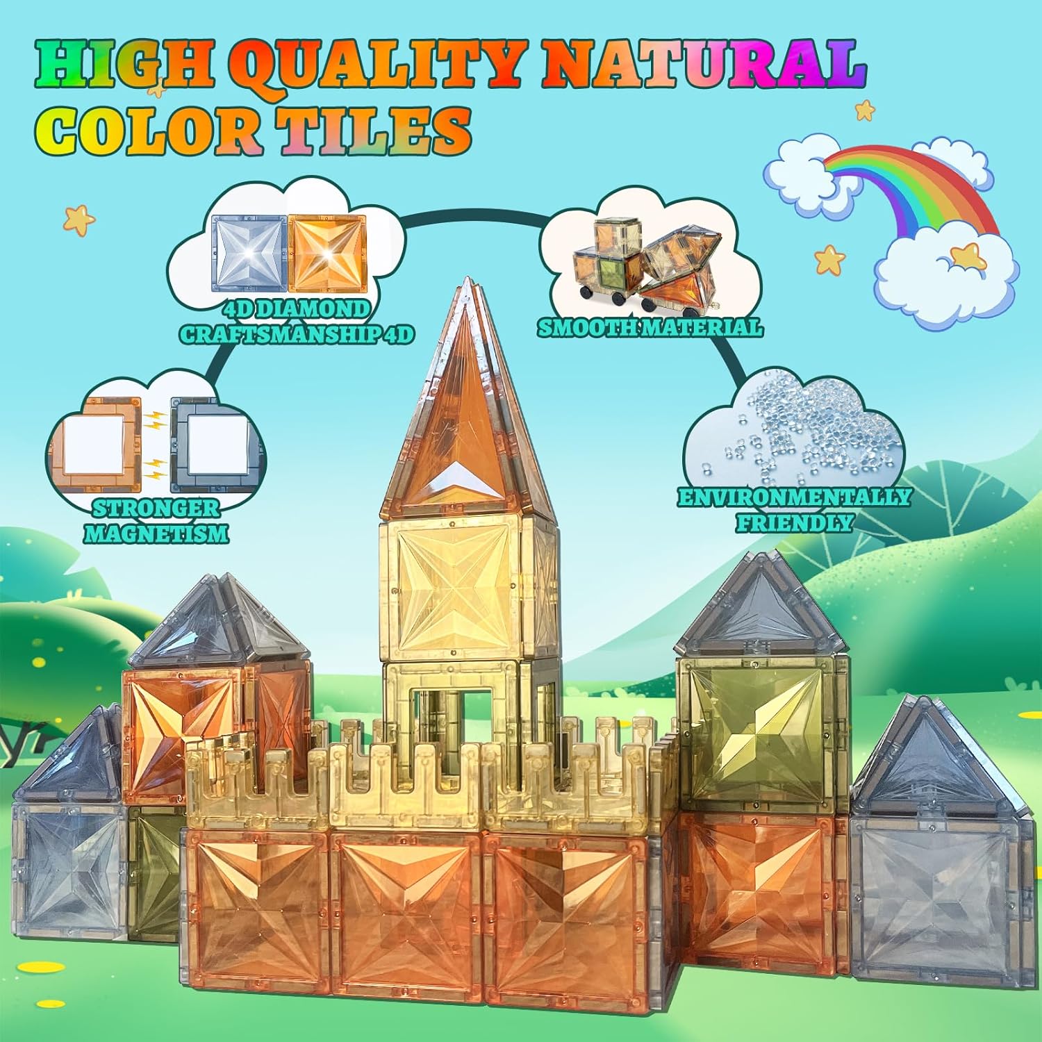 Magnetic Tiles Set for Kids STEM Magnet Building 3D Plastic Blocks Preschool Educational Learning Toys Brown Color