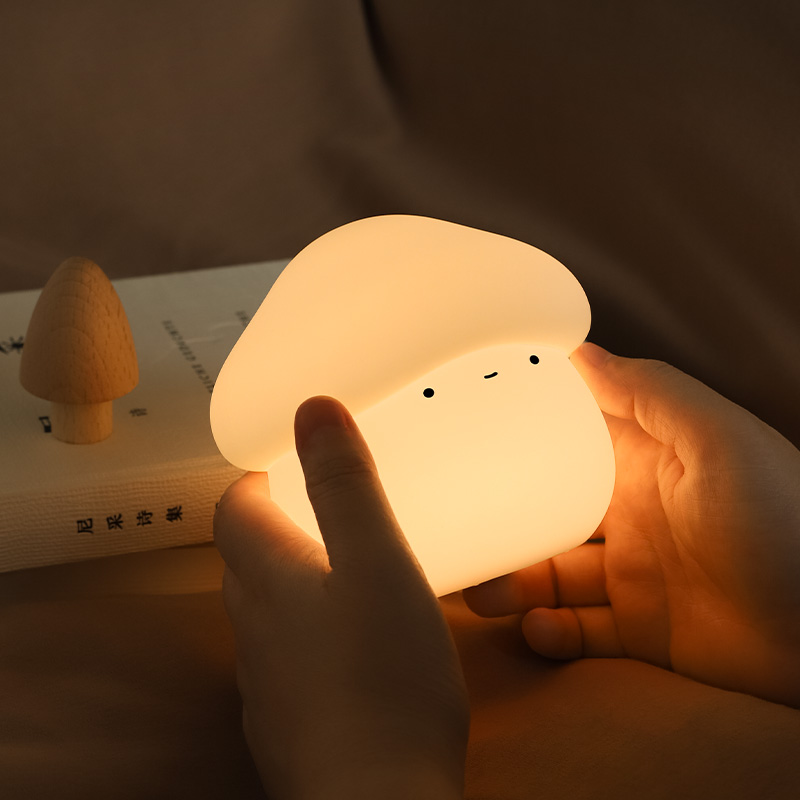 Rechargeable ABS Cartoon LED Nightlight Cute Mushroom Lamp Dimmable Touch Control Yellow White Shade USB-C Charging Gift For