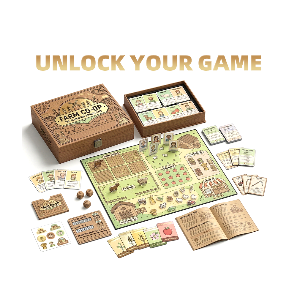 Interactive Farm Co-op Board Game Set with Dice &amp; Resource Tracker for Team Building UKCA Certified Cardboard Box Playing Card