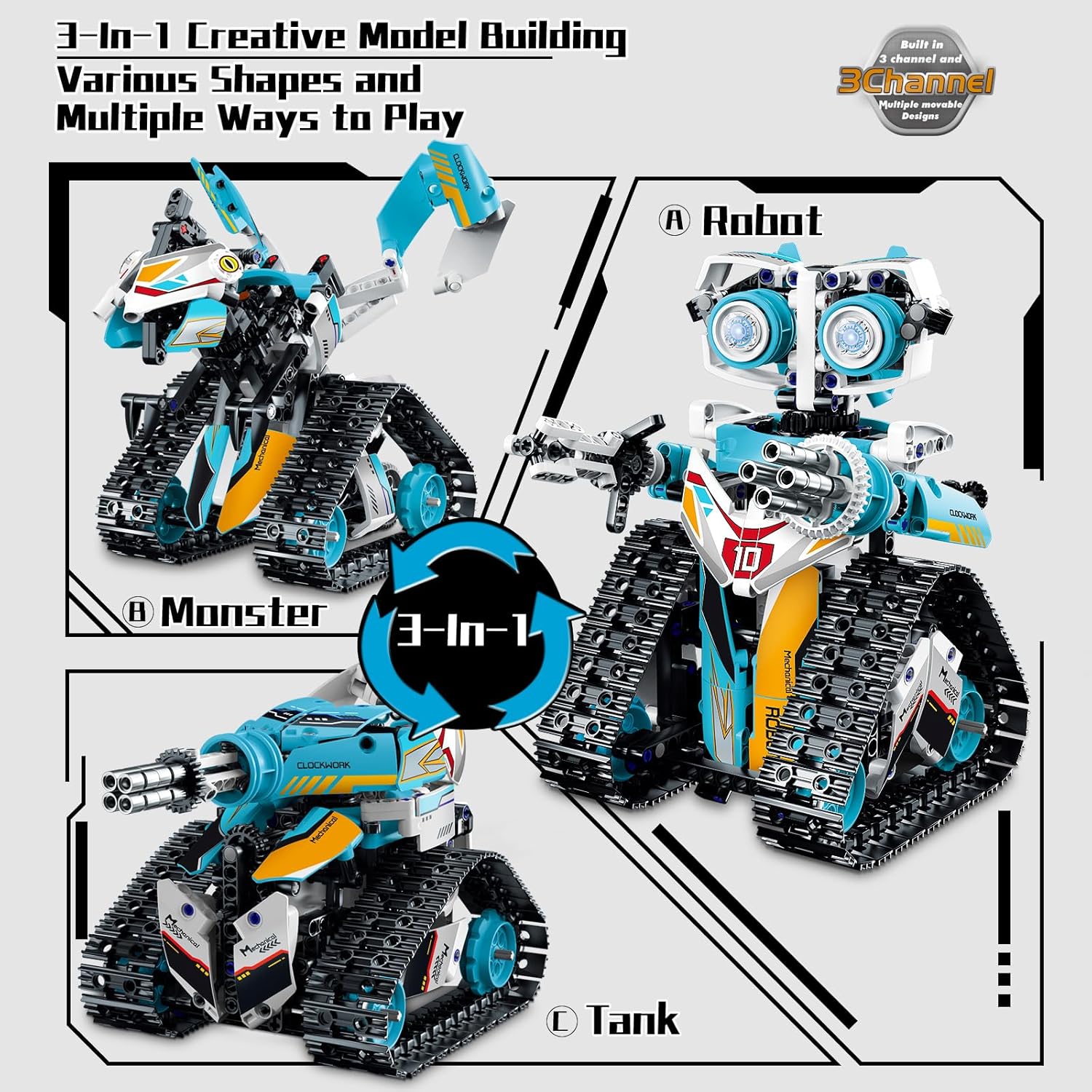 695 PCS STEM 3-in-1 App Programmable WALL-E Robot DIY Kit for Kids Educational Toy with Tracks & Gears