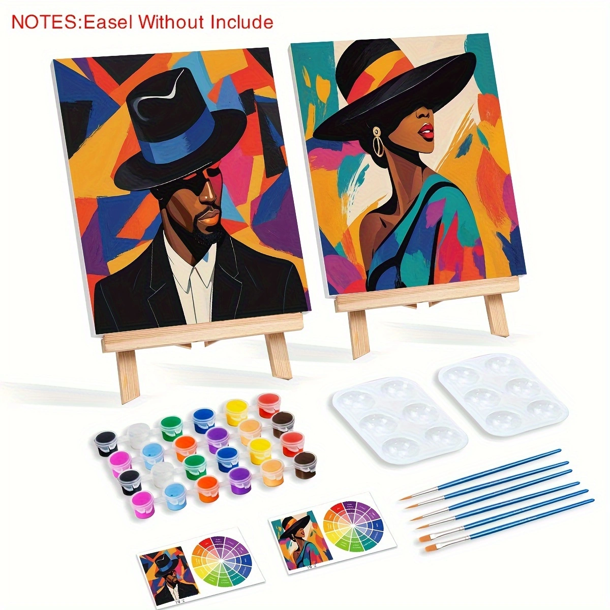2pcs Adult-Friendly DIY Painting Kit Framed Pre-Drawn Canvases With Colorful Paint And Sip Cartoon Style Fun Party Kits