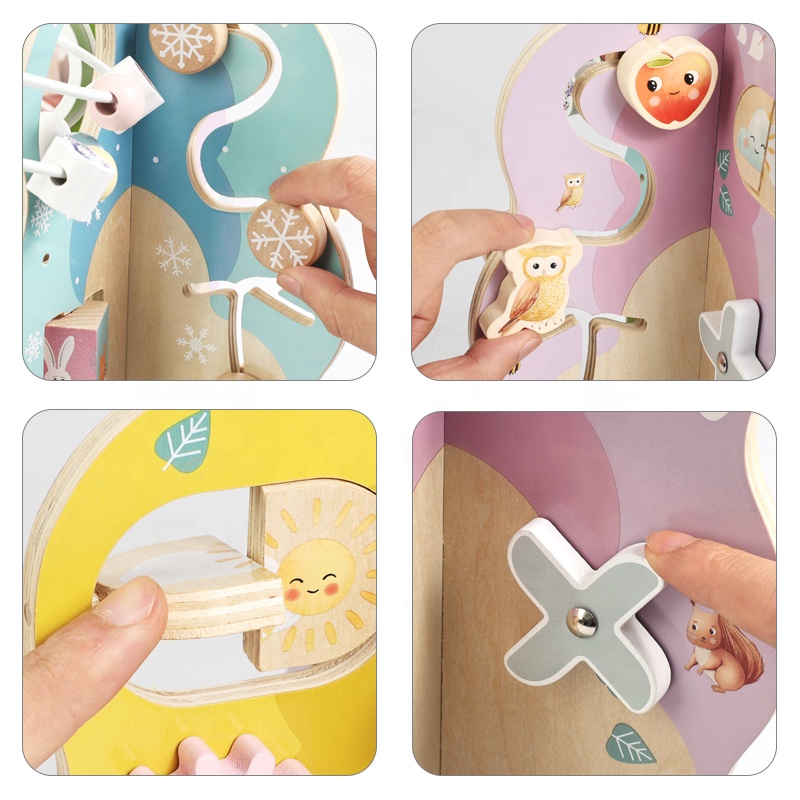 Wooden Activity Tree Toys For Toddlers, Montessori Educational Activity Center With Bead Maze, Gears, Clock, And Sliding Mazes