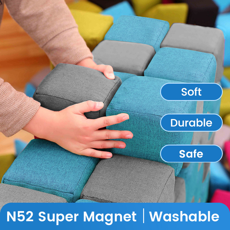 Ropecube Magnetic Fabric Blocks for Toddlers Indoor Soft Play and Learning, Safe Building Toys for Kids and Preschool Activities