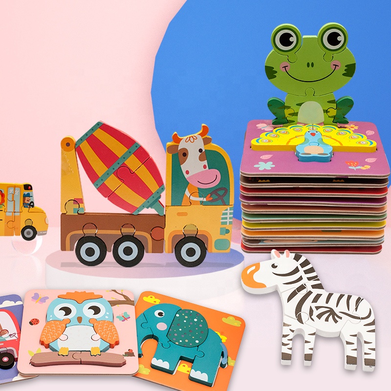 Brand New 3D Learning English Children's Wooden Toys 12 Stereoscopic Puzzle Wooden Educational Children's Toys