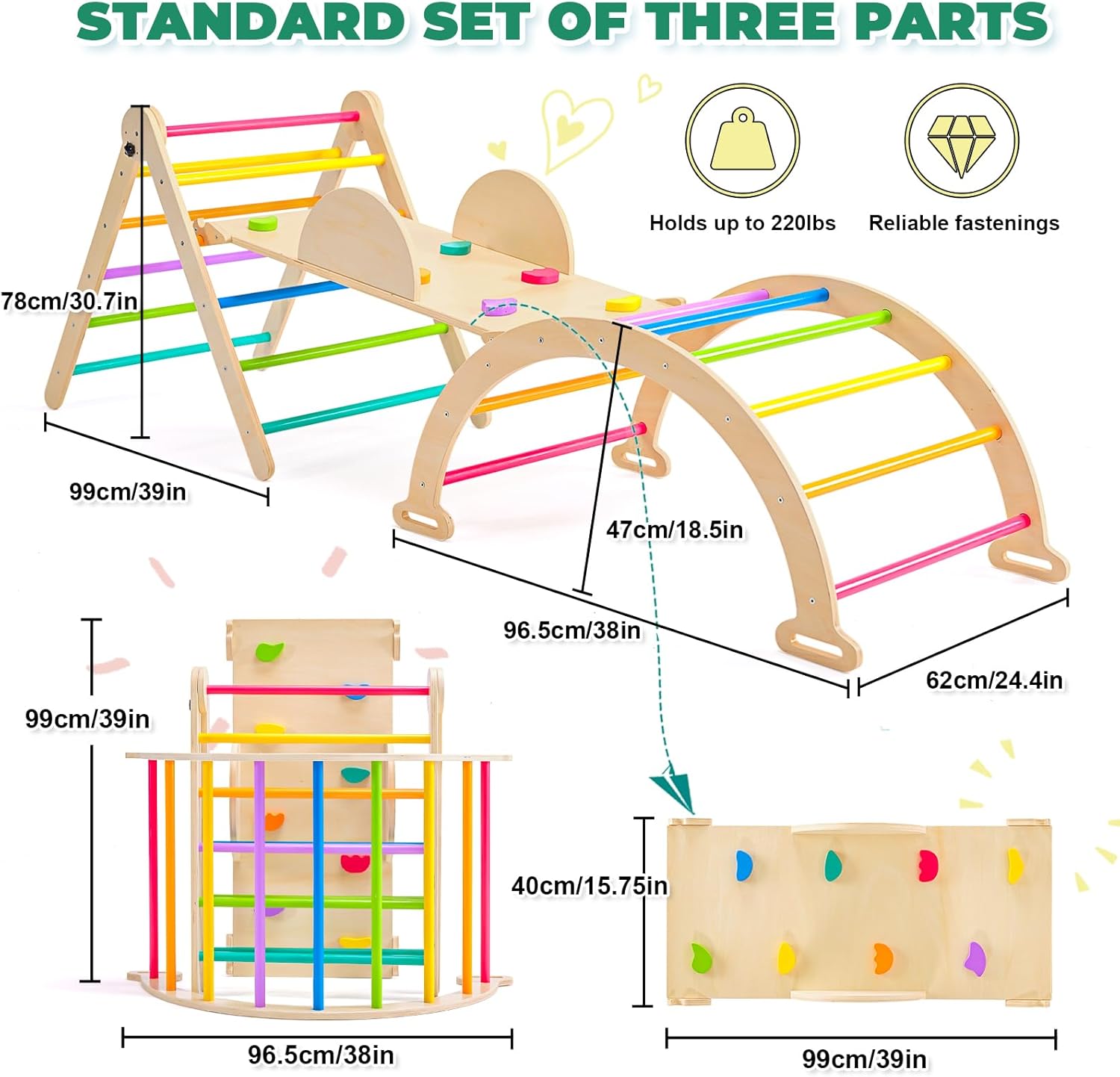 Indoor Piklers Triangle Set 5in1 Montessori Toddler Climbi Wooden Toddler Climbing Toys With Ramp For Sliding Or Climbing