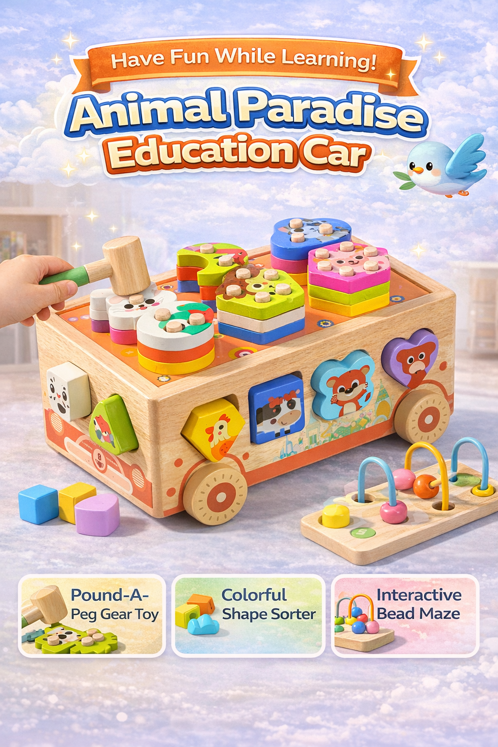 Montessori Wooden Toys Box Smart Animal Paradise Education Car STEM Sensory Early Learning Educational Toys for Toddler Children