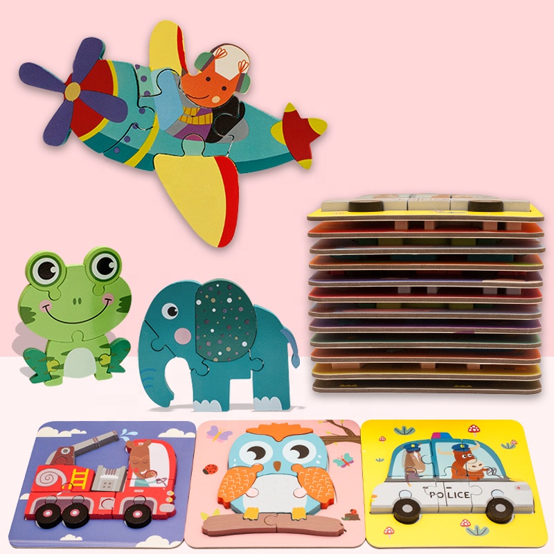 Brand New 3D Learning English Children's Wooden Toys 12 Stereoscopic Puzzle Wooden Educational Children's Toys