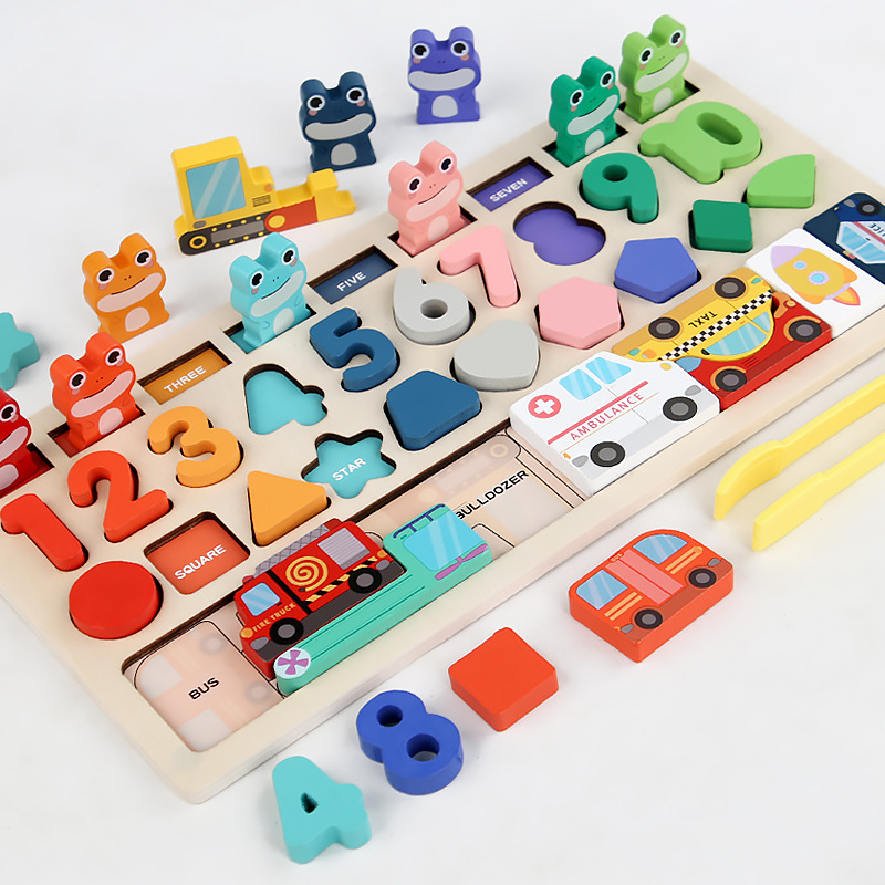 Multi-functional Children's Digital Shape Matching Wooden Puzzle Board Early Education Toys For Kids