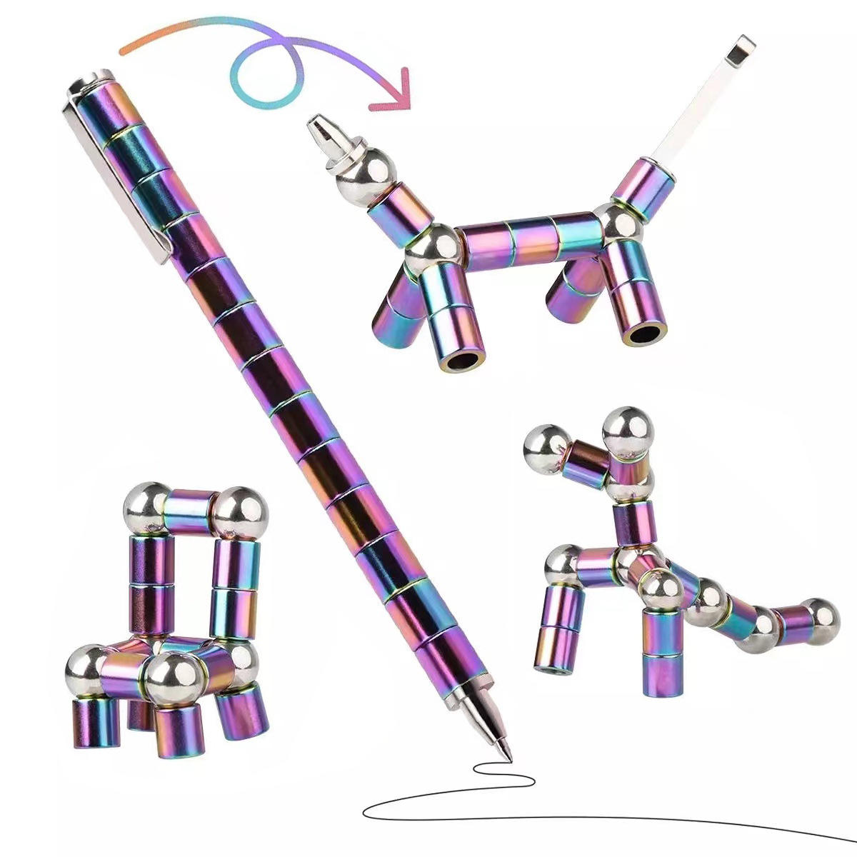 Multi-Color Purple Style Magnetic Fidget Pen Children Kid Toy Customized Logo Christmas Gift Medium Size Magnet Toy Functional