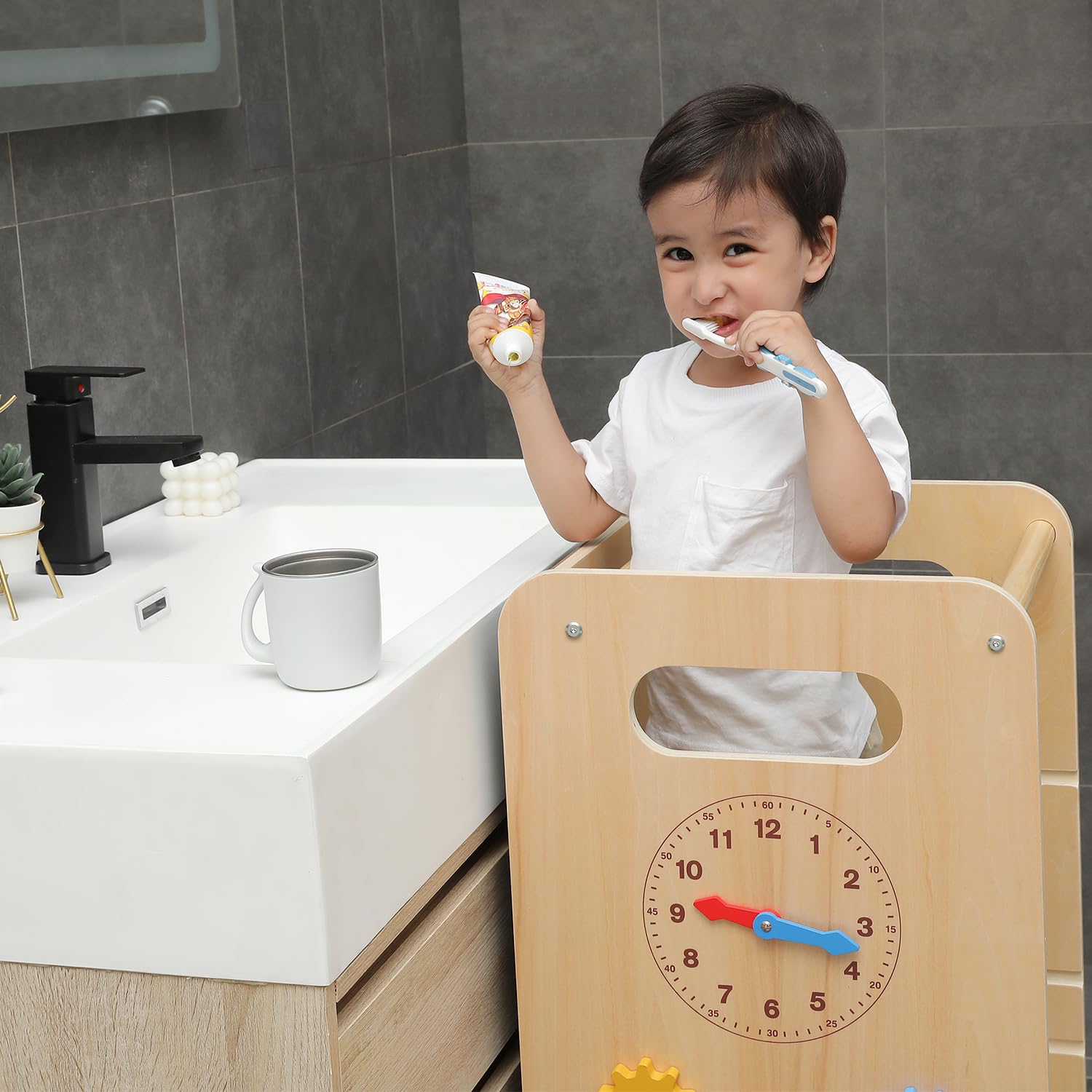 Children's Observation Tower Double Toddler Wooden Kitchen Learning Tower Stand Wooden Learning Tower For Kitchen