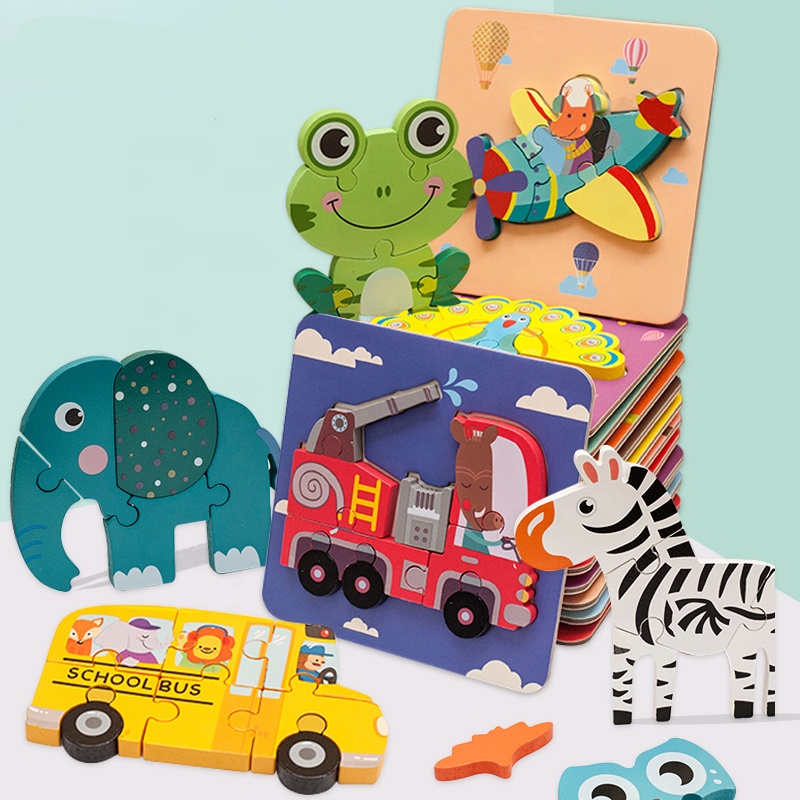 Brand New 3D Learning English Children's Wooden Toys 12 Stereoscopic Puzzle Wooden Educational Children's Toys