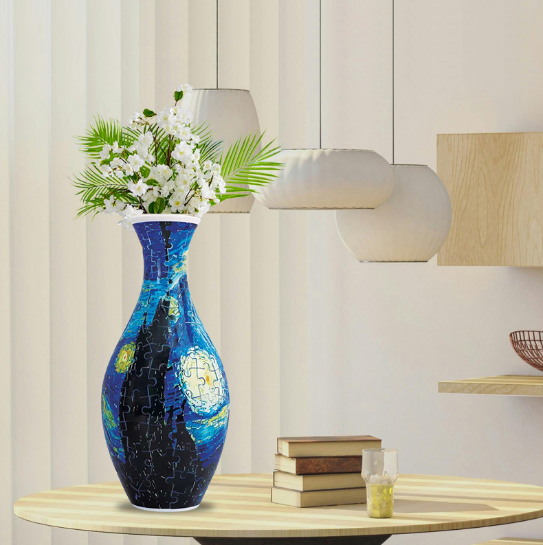 Custom 3D Puzzle Vase Diy Assembly Creative Blue White Porcelain Design Plastic Ornament Toy for Adult Promotion Gift Toy