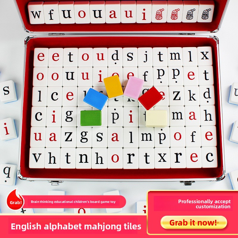 English Alphabet &amp; Words Mahjong Tiles Children's Educational Board Game for Brain and Logic Training
