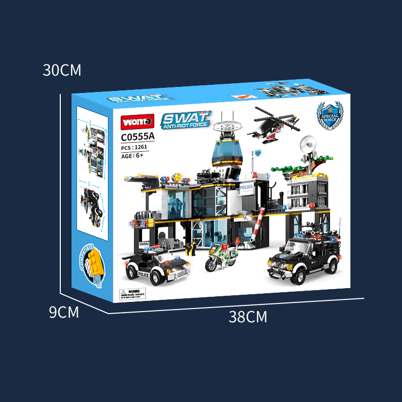 WOMA TOY C0555 Model Educational Assemble Diy SWAT Team City Building Block Brick Set Police Station Car Toy