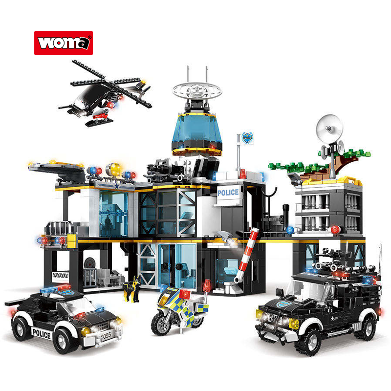 WOMA TOY C0555 Model Educational Assemble Diy SWAT Team City Building Block Brick Set Police Station Car Toy