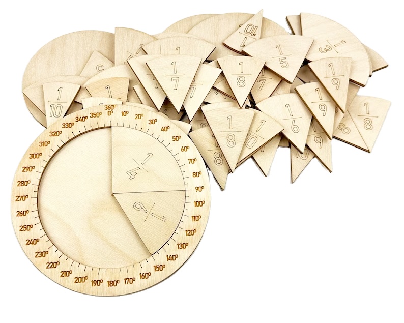 Montessori Toy Wooden Fraction Learning Circle Kit Math Education Tool Set for Kids