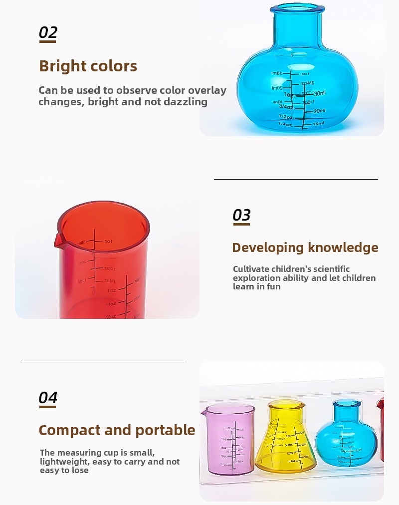 Colorful Plastic Measuring Beaker Set Kids Lab Experiment Tool Montessori Sensory Teaching Aids