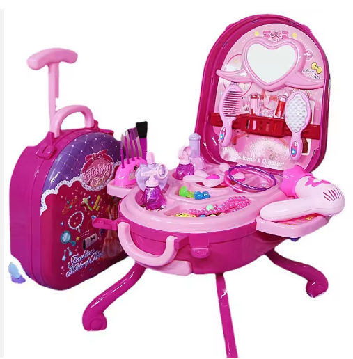 Children Dresser Toy Girl Kindergarten Suitcase Cosmetic Box Preschool Pretend Play Beauty Kids Make up Toy Set