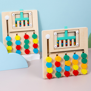 Wooden Slide Puzzle Shape Matching Toys Educational Montessori Four and Five Colors Moving Chess Toys Logic Game