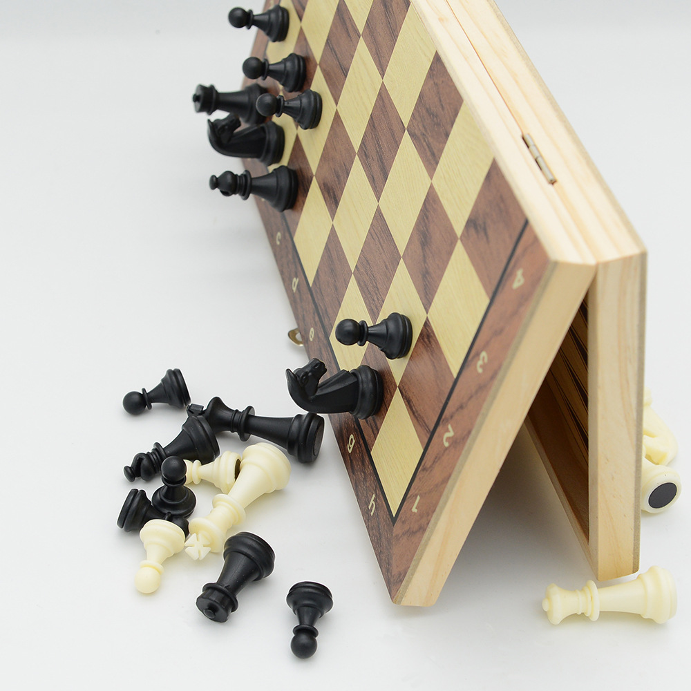 Hot Sale Magnetic Chess Set 9 Inch Folding 3 In 1 Chess Games , Backgammon , Western Chess Wooden Chessboard 24*24cm Can Be OEM