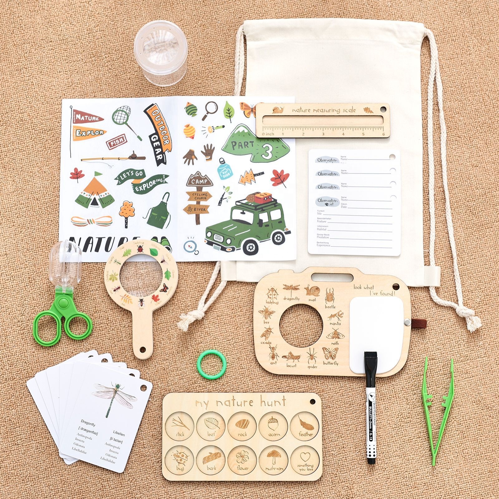 Kids Nature Explorer Kit with Scavenger Hunt Board, Outdoor Adventure Toys for Boys and Girls, Educational STEM Learning Set