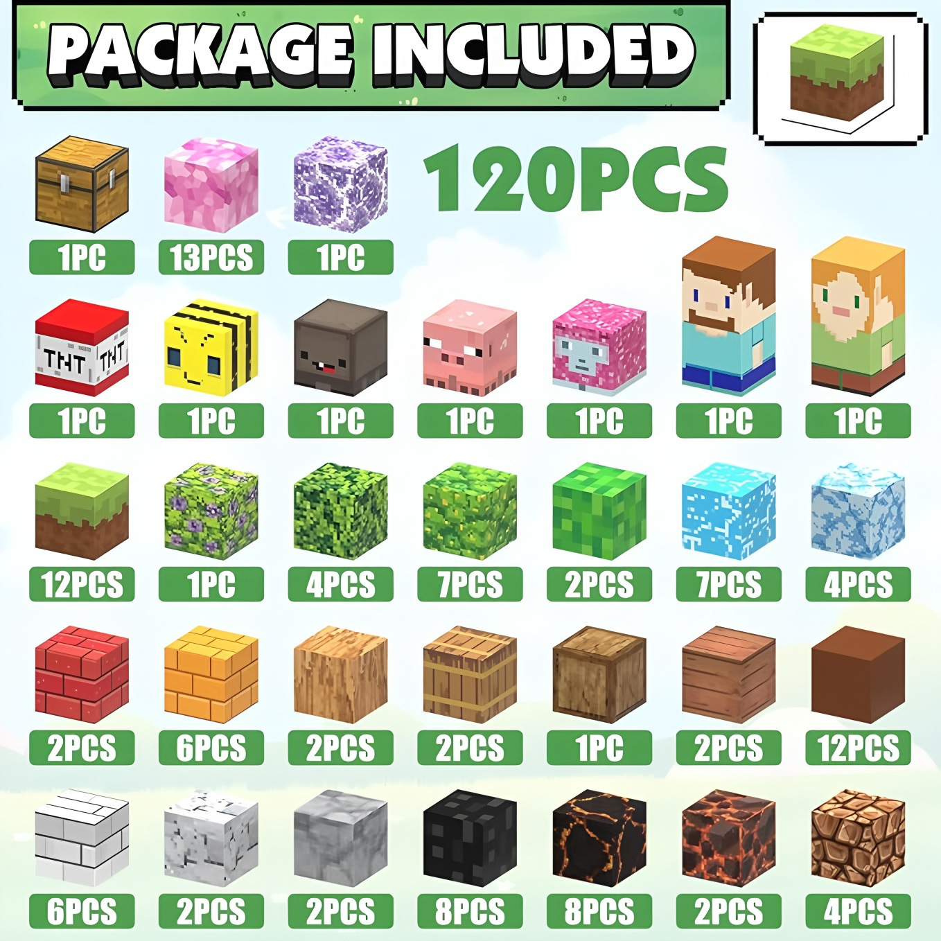 Hot Sale My World 120 PCS Square Building Block Cube Moc Creative Building Block Sets STEM Toy Educational Toys for Gift